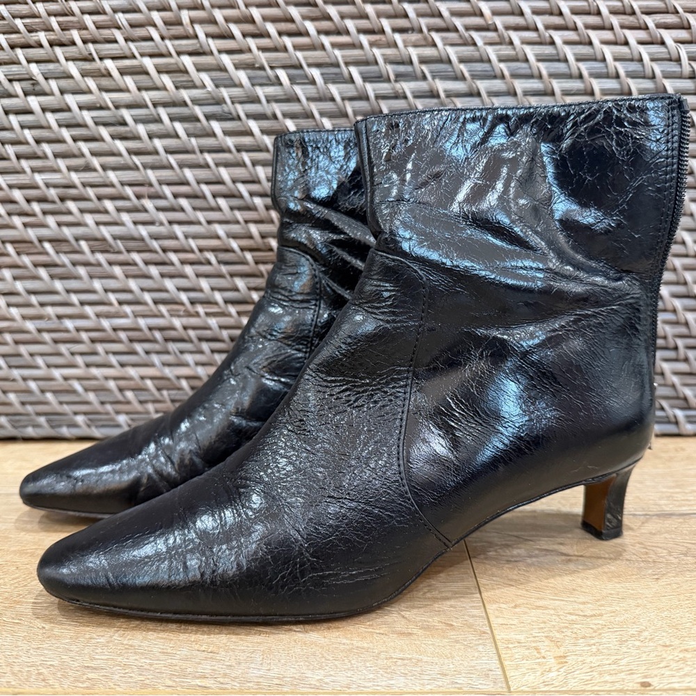 Madewell Dimes Black Crinkle Leather Kitten Ankle Boot